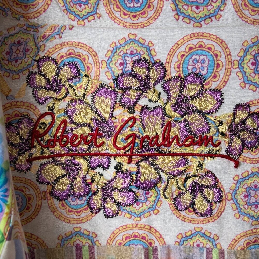 Robert Graham Women’s Floral Button Down Shirt M/M Blue Yellow Cotton - Picture 5 of 11